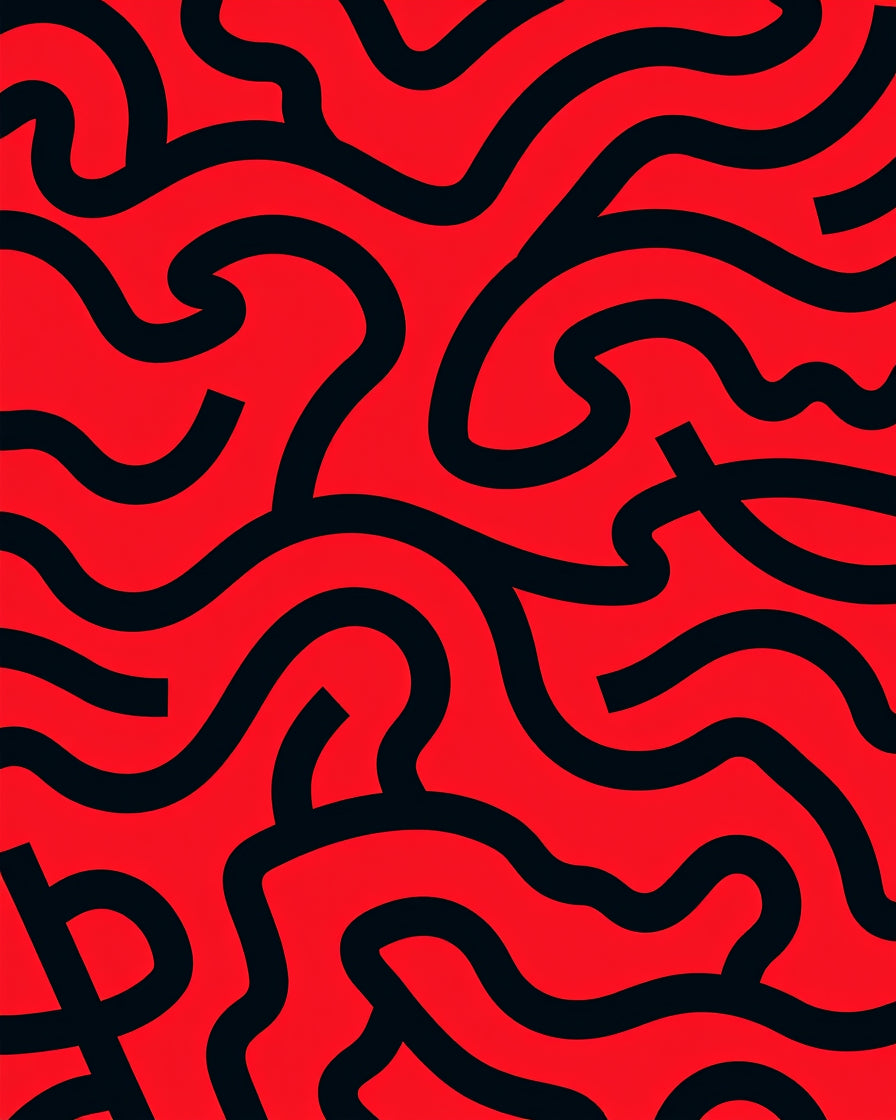 Abstract Red Black Swirl Pattern Rug