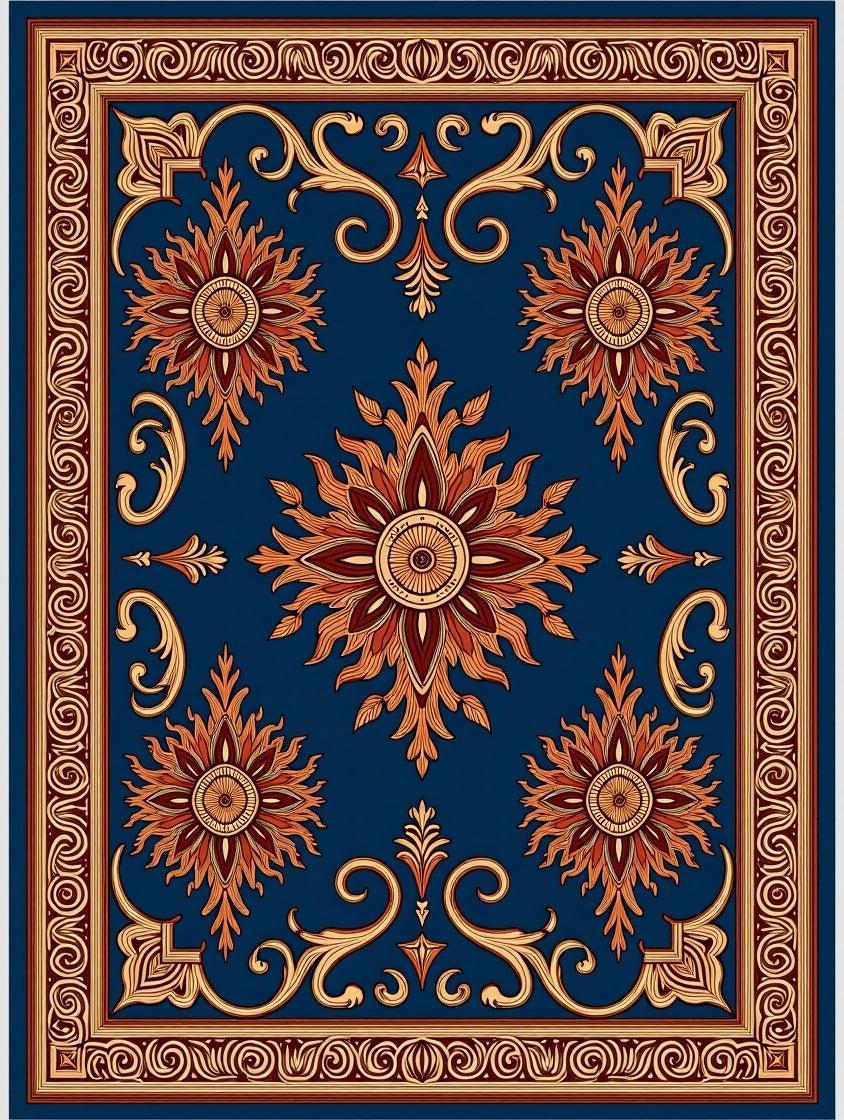 Earthy Floral Sunburst Inspired Pattern Rug
