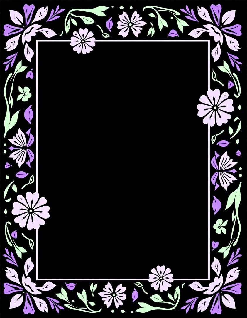 Purple Lavender Floral Leaf Frame Rug