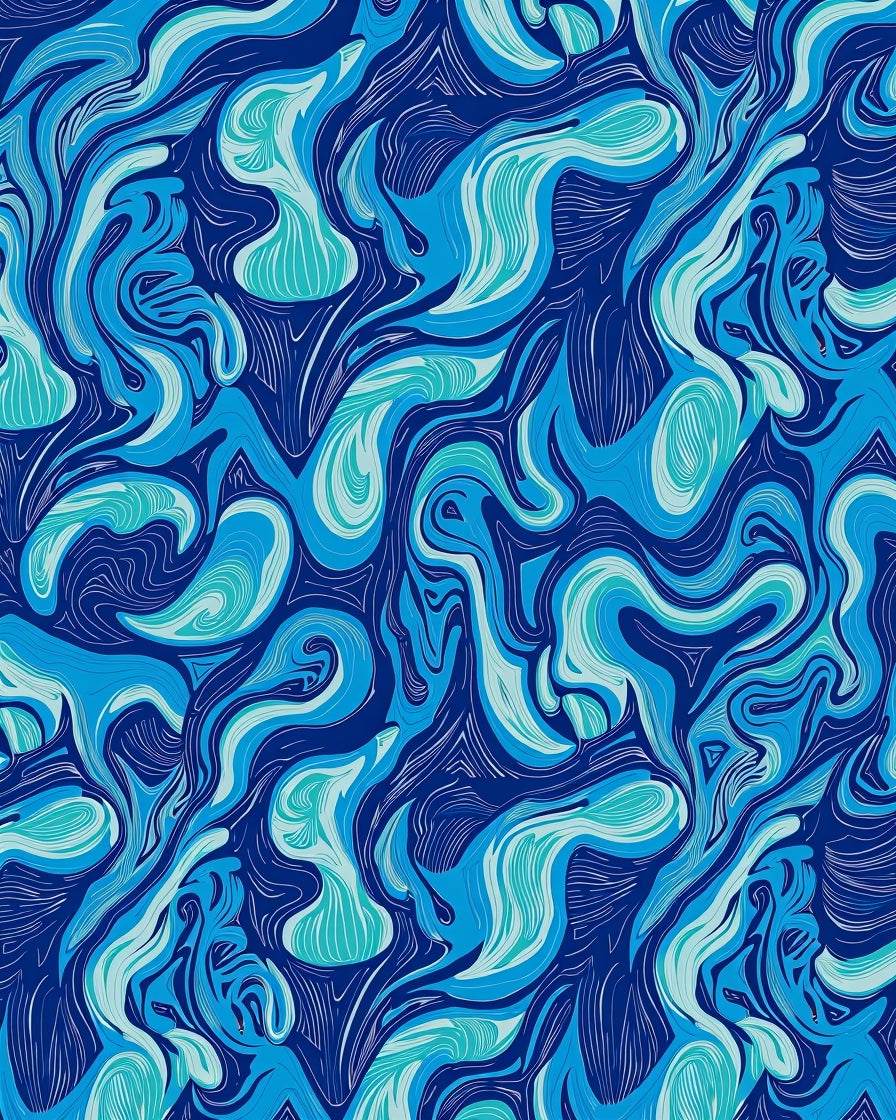 Abstract Swirls In 4 Blues Rug