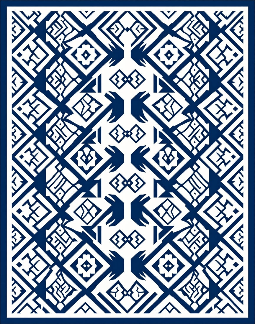 Bold Navy Geometric Ethnic Pattern Rug