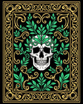 Spooky Skull Green Leaf Border Rug