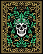 Spooky Skull Green Leaf Border Rug