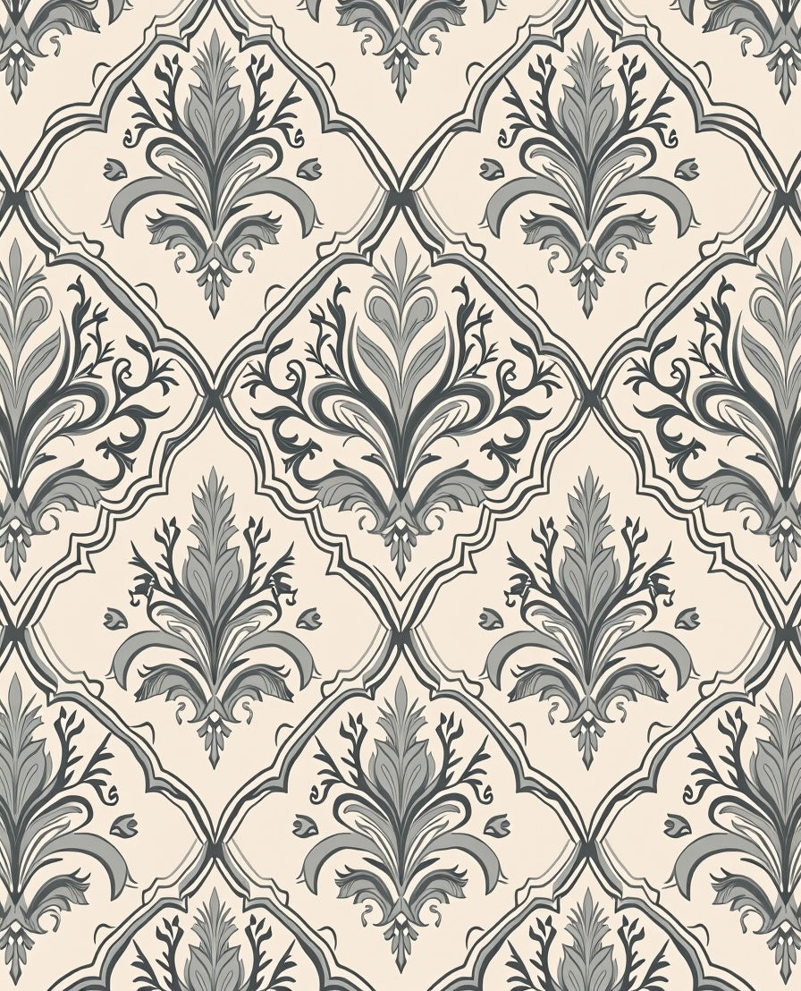 Timeless Grey Floral Damask Pattern Rug