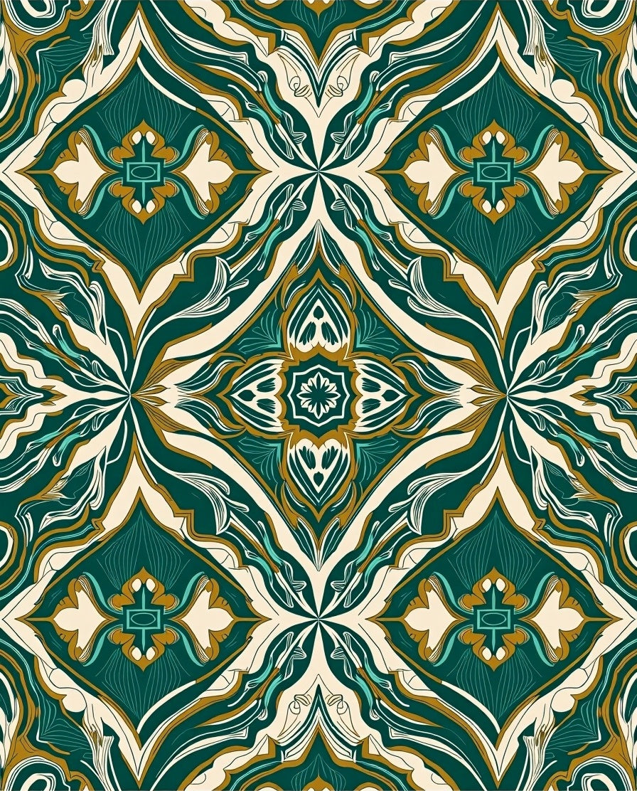 Emerald Gold Floral Mandala Pattern Rug