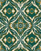 Emerald Gold Floral Mandala Pattern Rug