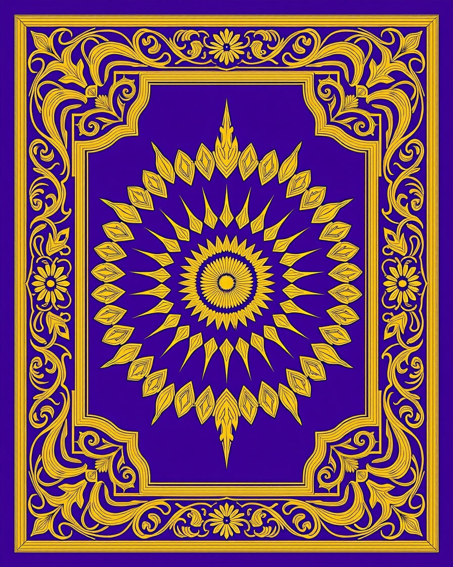Royal Blue Gold Floral Mandala Rug