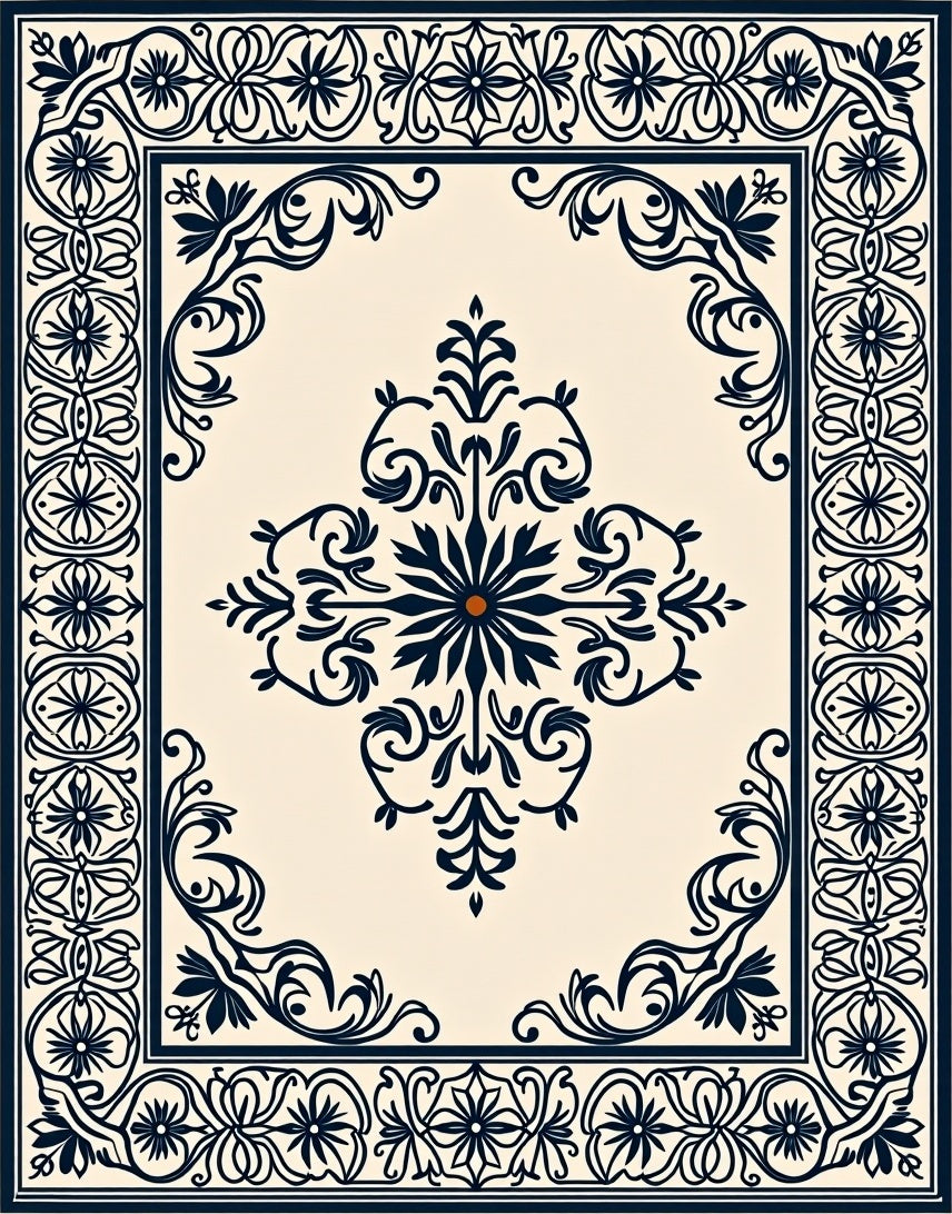 Ornate Floral Scrollwork Area Rug