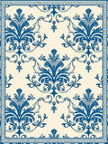 Classic Blue Floral Damask Design Rug