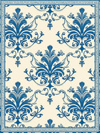 Classic Blue Floral Damask Design Rug