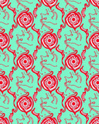 Red Flowing Floral And Figures Pattern Rug