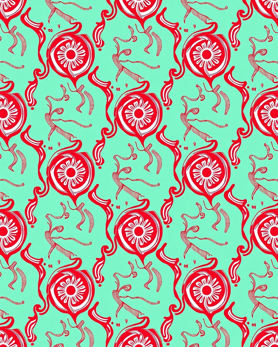 Red Flowing Floral And Figures Pattern Rug
