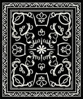 Black White Outline Floral Pattern Rug