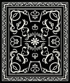 Black White Outline Floral Pattern Rug
