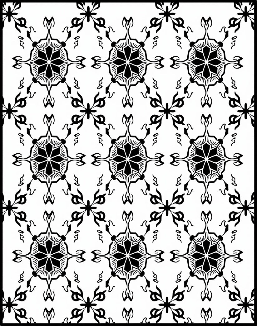 Elegant Black White Floral Motif Rug