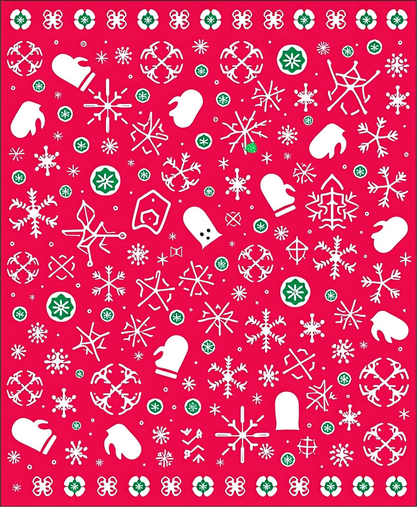 Red Snowflake Mitten Scattered Elements Rug