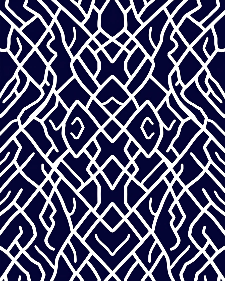 Intricate Abstract White Line Pattern Rug