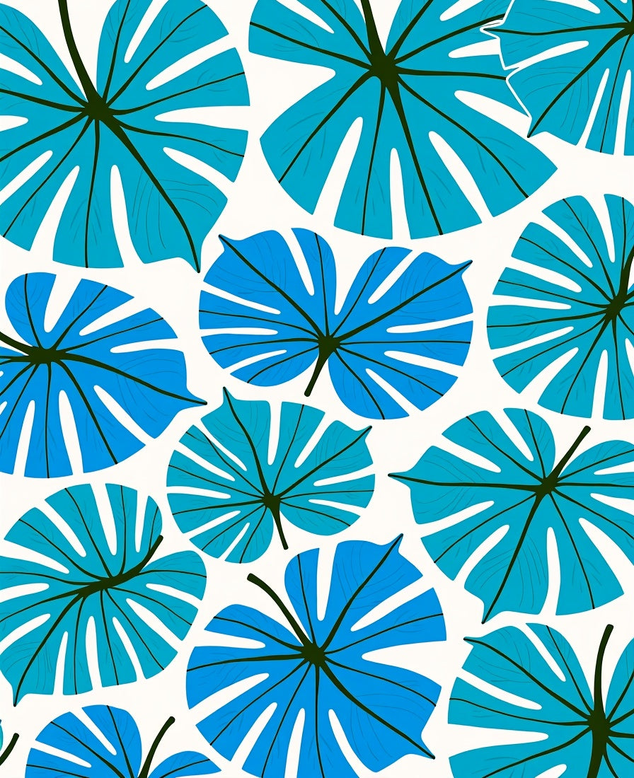 Coastal Blue Leaf Pattern Rug