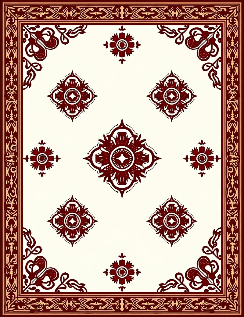 Ornate Red Gold Floral Pattern Rug