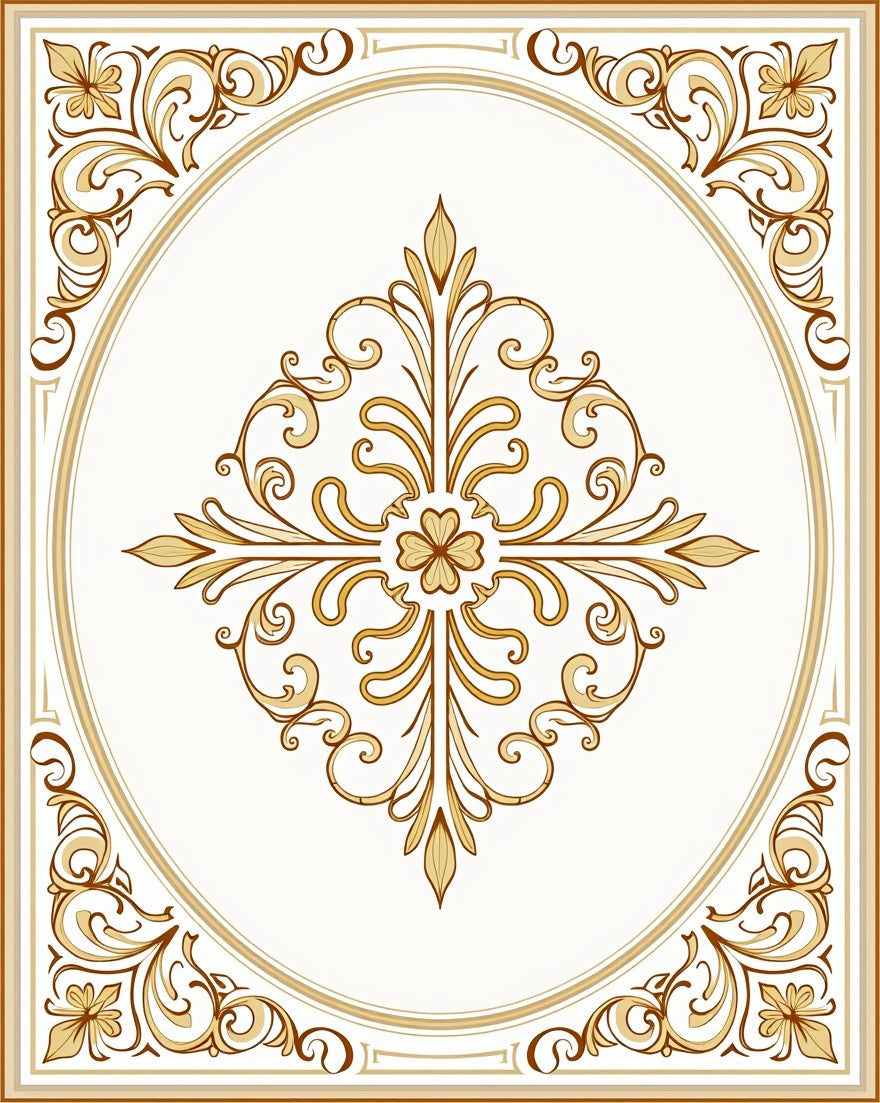 Classical Gold Floral Swirl Pattern Rug