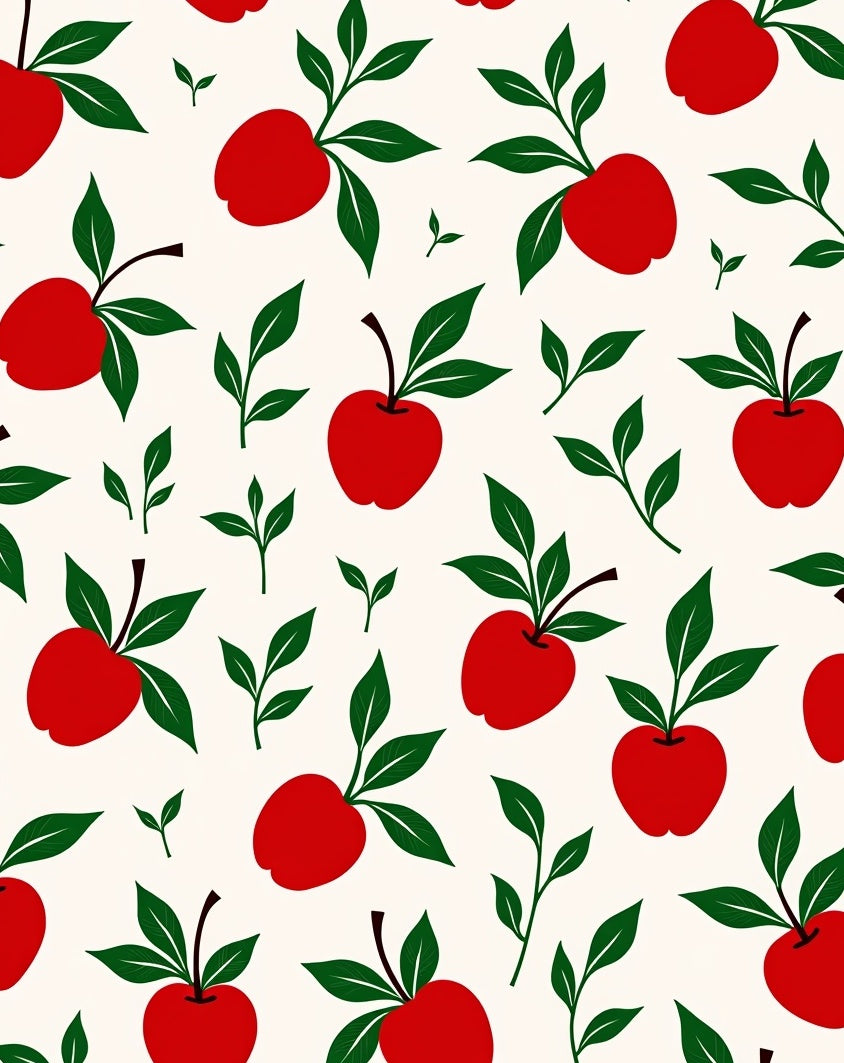 Red Apple Pattern With Green Leaves Rug