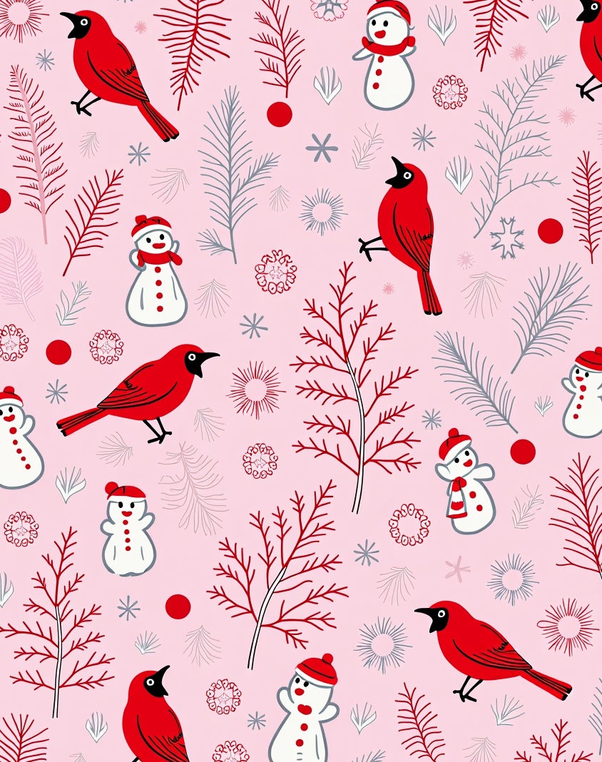 Happy Red Cardinal Snowman Scene Rug