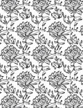 Classic Floral Black White Line Art Rug