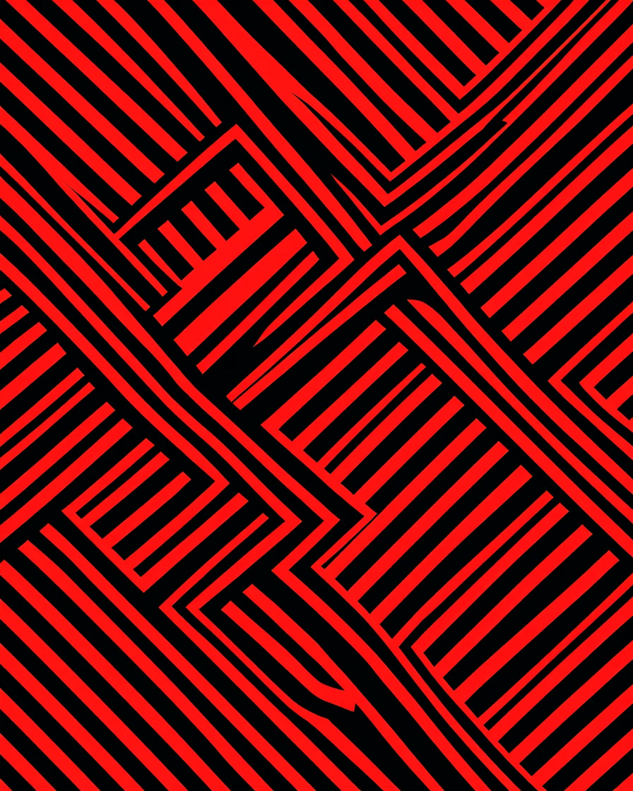 Dynamic Red Black Geometric Stripes Rug