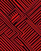Dynamic Red Black Geometric Stripes Rug