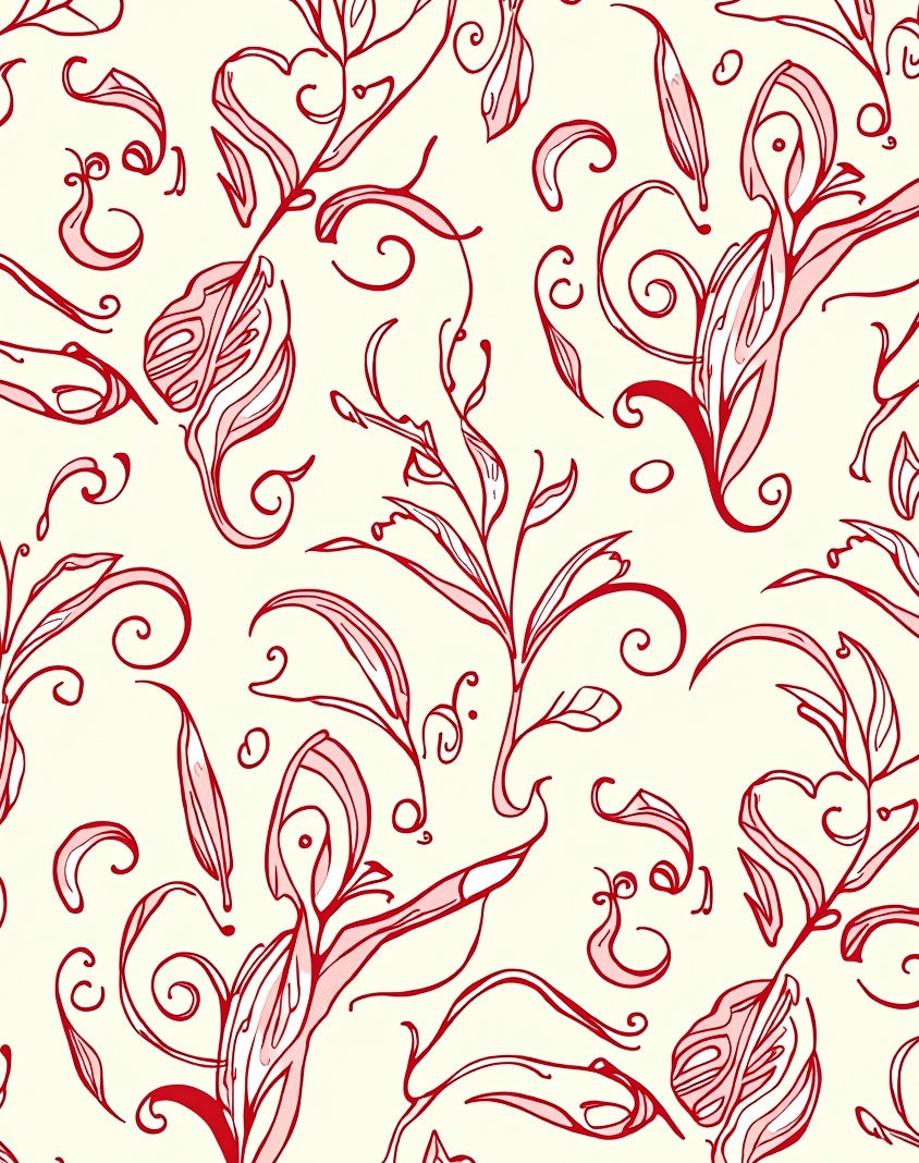 Red Swirl Botanical Pattern Rug