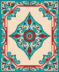 Ornate Teal Red Floral Diamond Rug