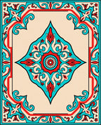 Ornate Teal Red Floral Diamond Rug