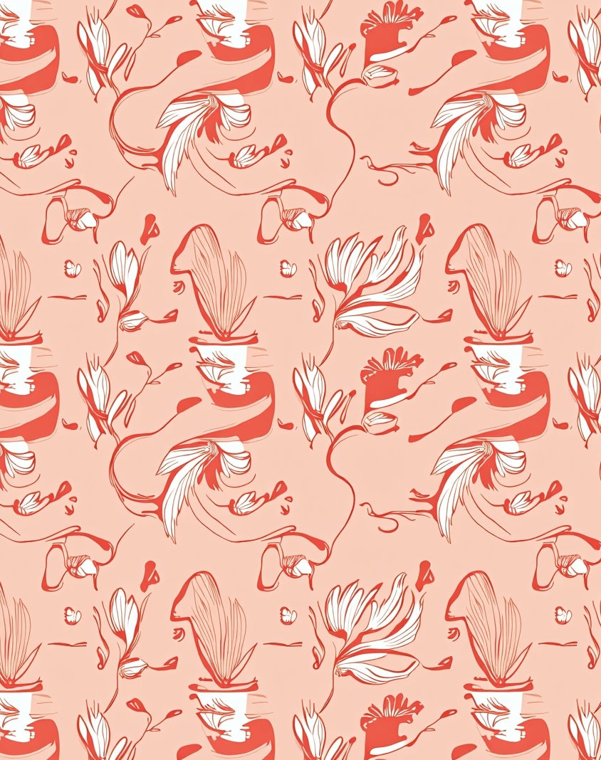 Coral and White Floral Swirl Pattern Rug