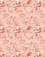 Coral and White Floral Swirl Pattern Rug
