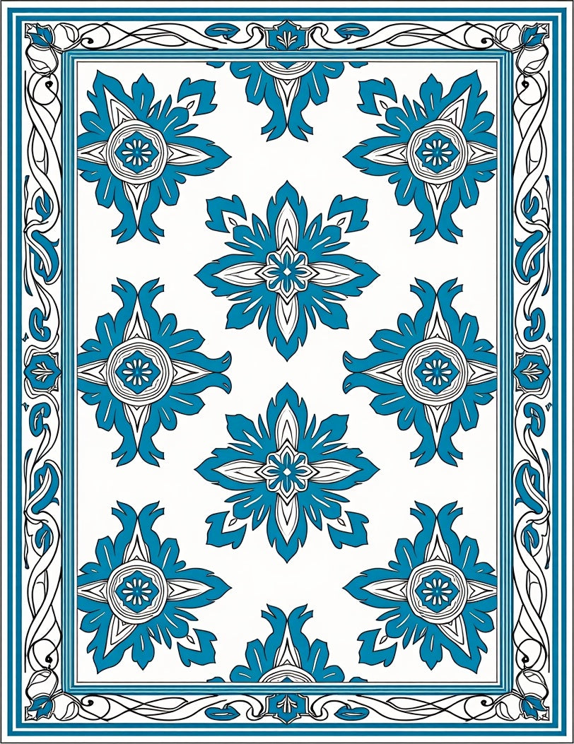 Blue Floral Medallion Vintage Pattern Rug