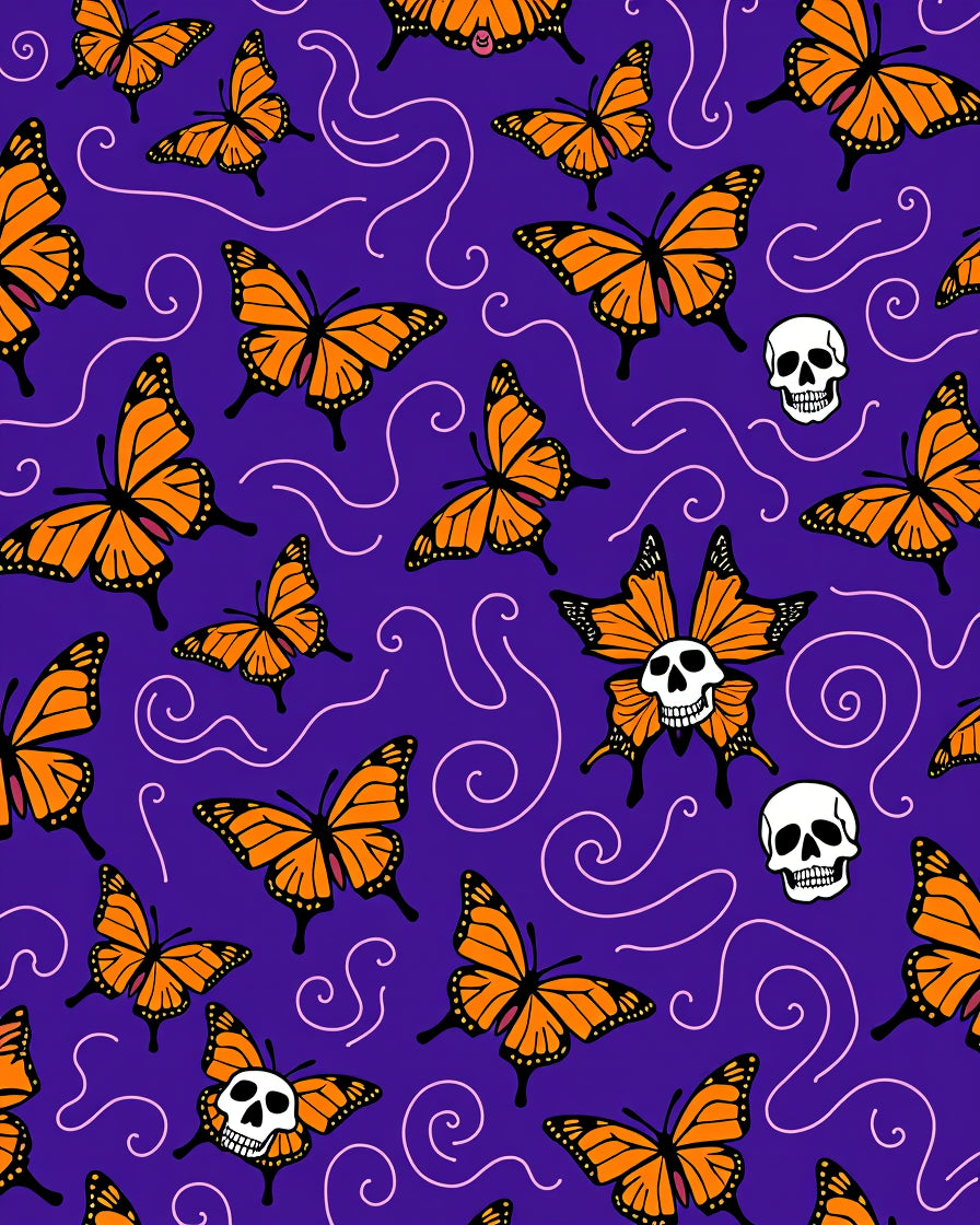 Orange Butterfly Skull Pattern Rug
