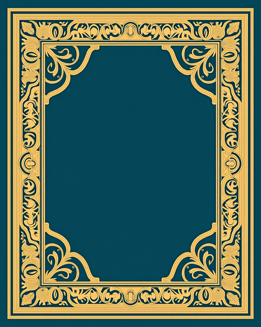 Ornate Gold Floral Border Rug
