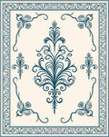 Ornate Teal Floral Vine Border Design Rug