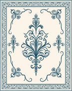 Ornate Teal Floral Vine Border Design Rug