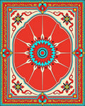 Vibrant Red Radial Floral Pattern Rug