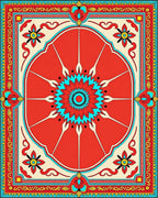 Vibrant Red Radial Floral Pattern Rug