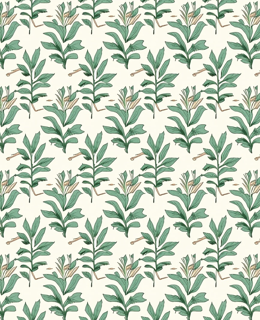 Earthy Green Leaf Pattern Rug