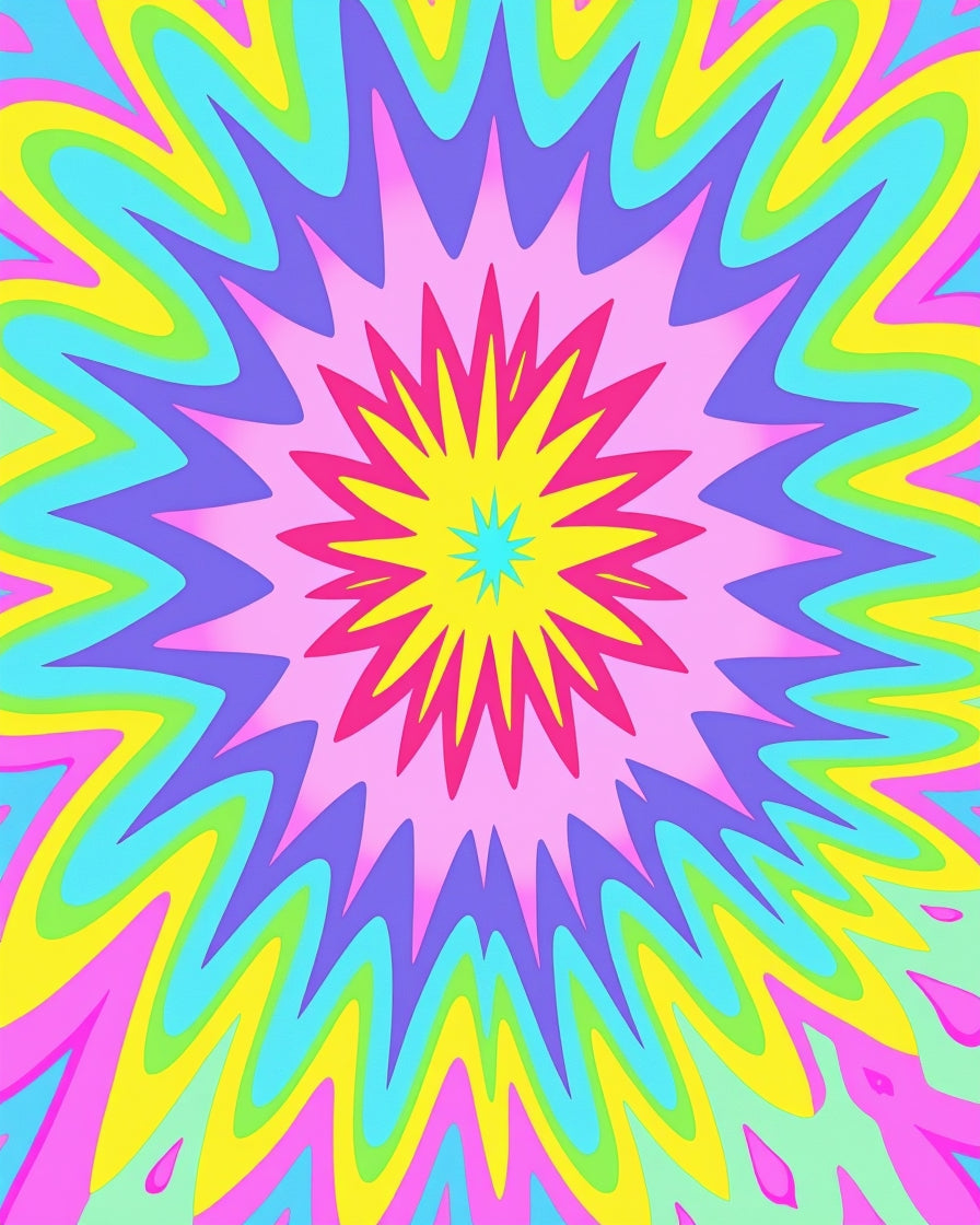 Psychedelic Starburst Colorful Radial Design Rug