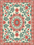 Red Green Floral Mandala Pattern Rug
