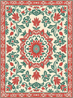 Red Green Floral Mandala Pattern Rug