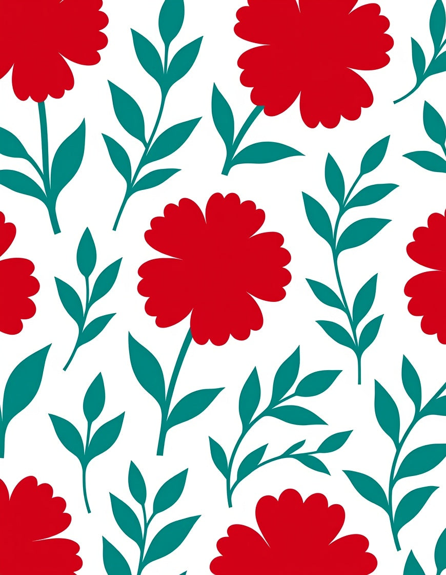 Red Floral Leaf Pattern Rug