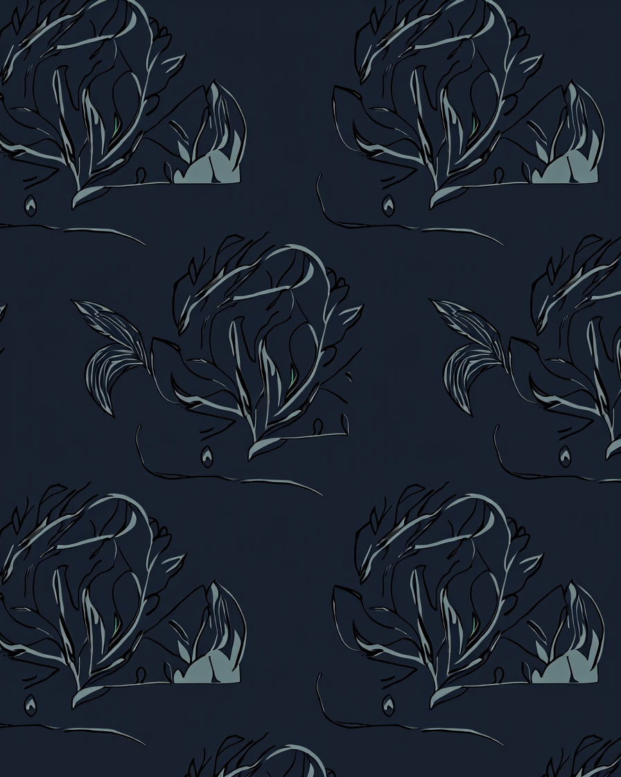 Dark Abstract Floral Sketch Design Rug