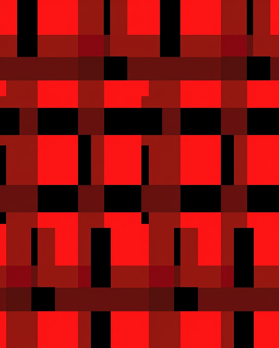 Red Black Abstract Checkered Pattern Rug