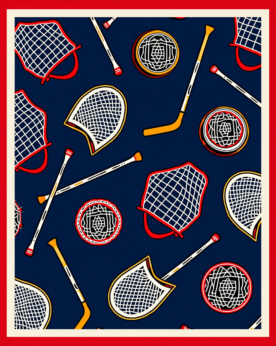 Sporty Hockey Puck And Net Design Rug