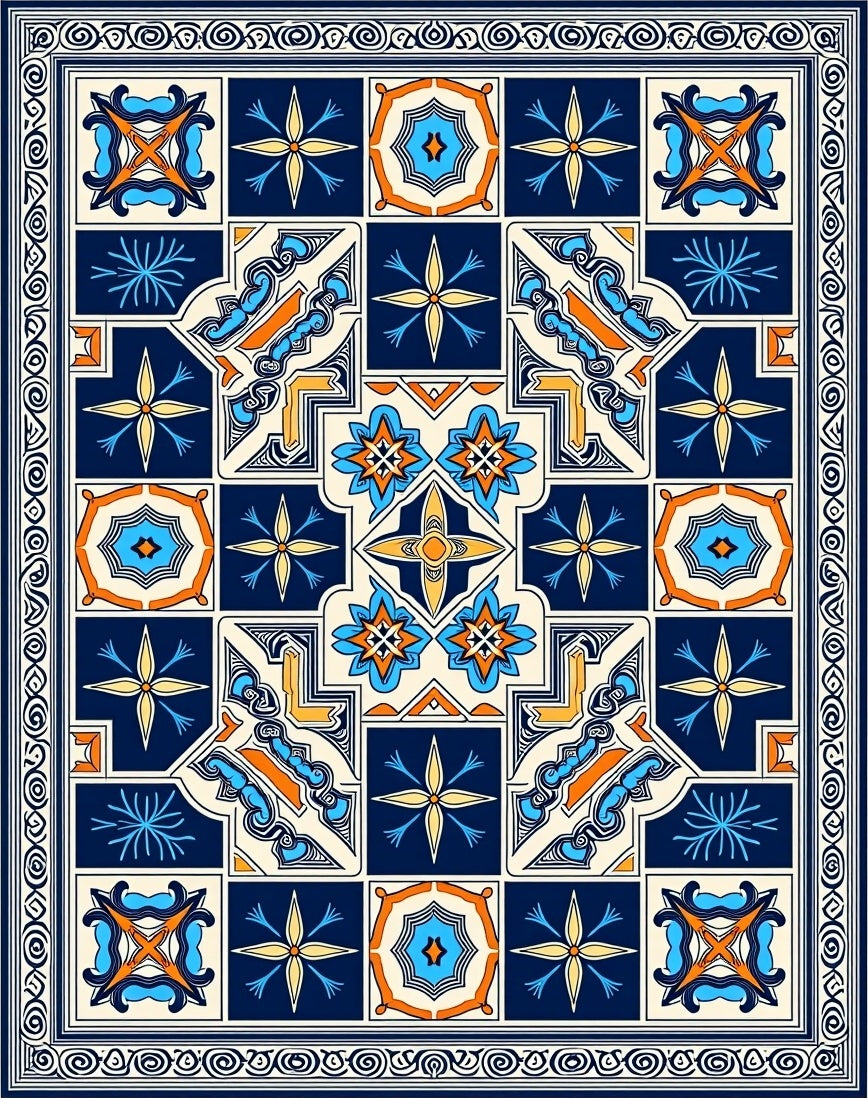 Ornate Geometric Tile Inspired Rug